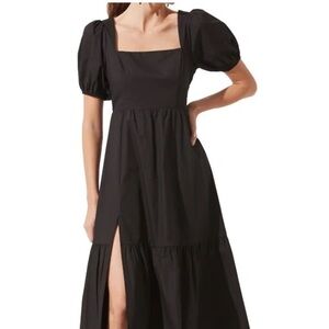 Astr the Label poplin Cotton Puff Sleeve Tiered Midi Dress XS